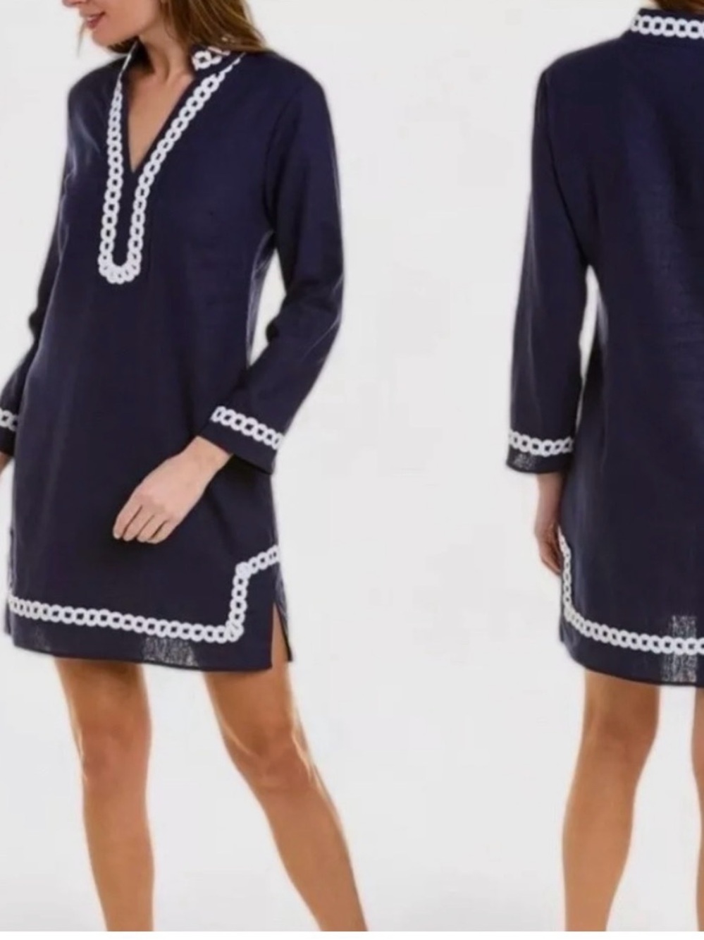 Sail To Sable Navy linen Tunic Dress with White Trim 
new without tags